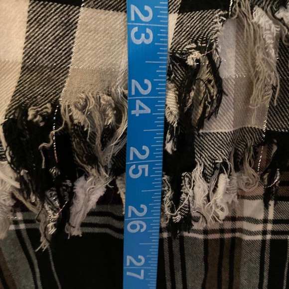 Current Elliot Shirt Womens Sz S Black Beige Plaid Flannel Fringe Button Up - Picture 9 of 9